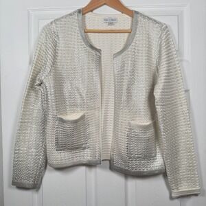Koko + Mason Cardigan Sweater Blazer Quiet Luxury Ivory Silver Pockets
